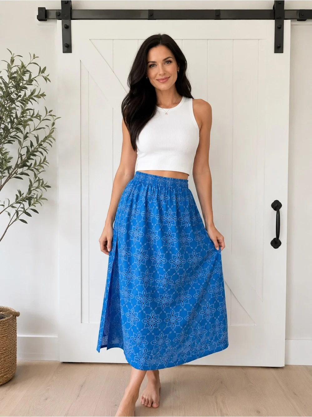 Sheridan French Paloma Blue Eyelet Midi Skirt in Capri
